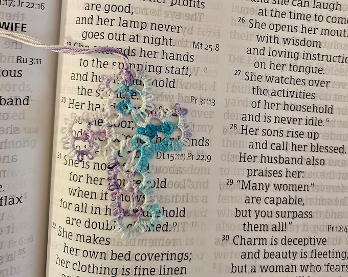 Handmade Tatted Lace Cross Bookmark