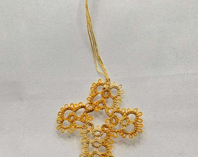 Handmade Tatted Lace Cross Bookmark - Shades of Yellow
