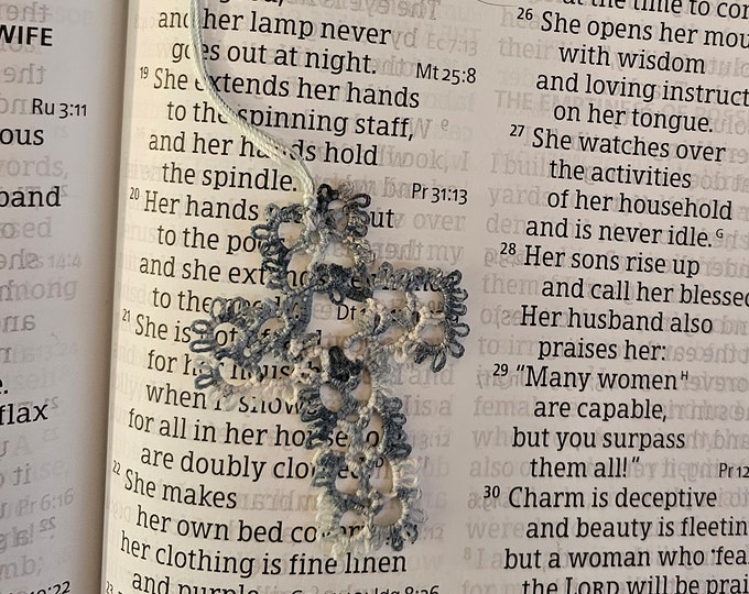 Handmade Tatted Lace Cross Bookmark