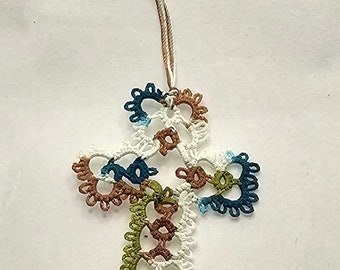 Handmade Tatted Lace Cross Bookmark - Bravo