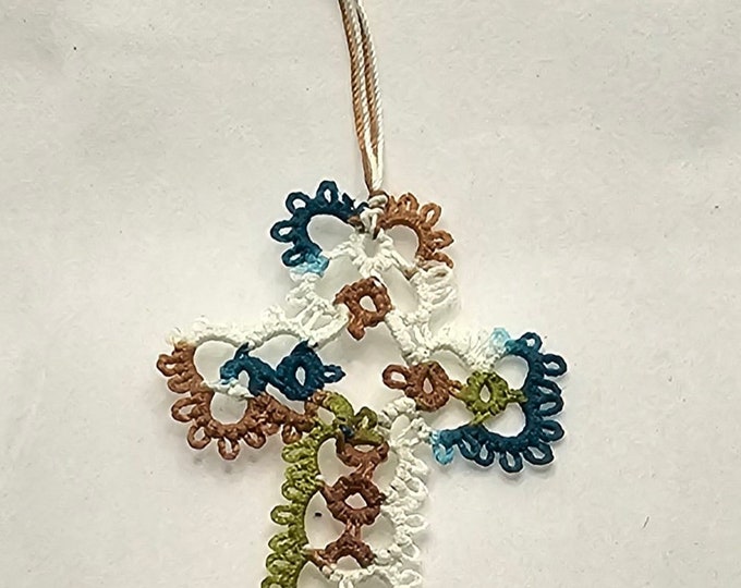 Handmade Tatted Lace Cross Bookmark - Bravo