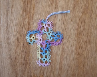 Handmade Tatted Lace Cross Bookmark - Blossoms