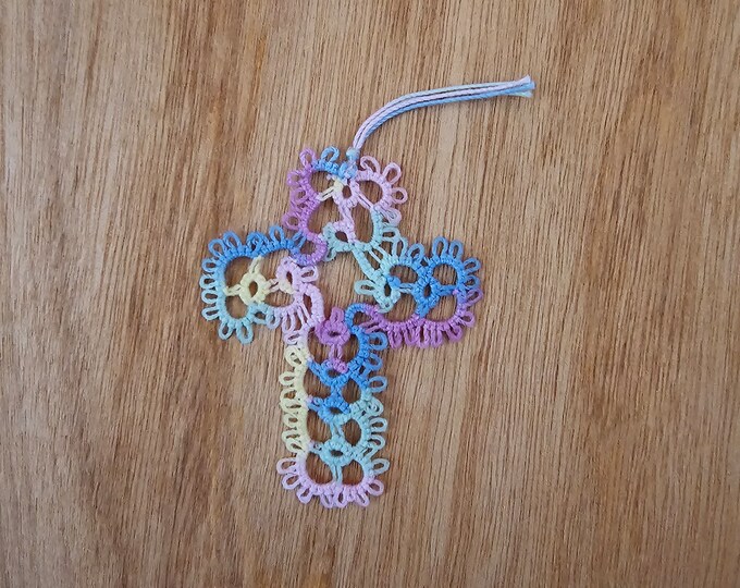 Handmade Tatted Lace Cross Bookmark - Blossoms