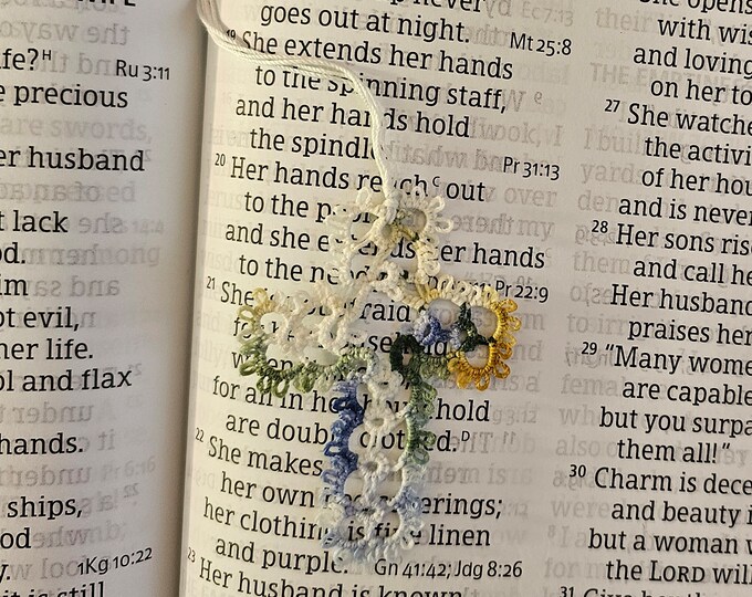 Handmade Tatted Lace Cross Bookmark