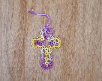 Handmade Tatted Lace Cross Bookmark
