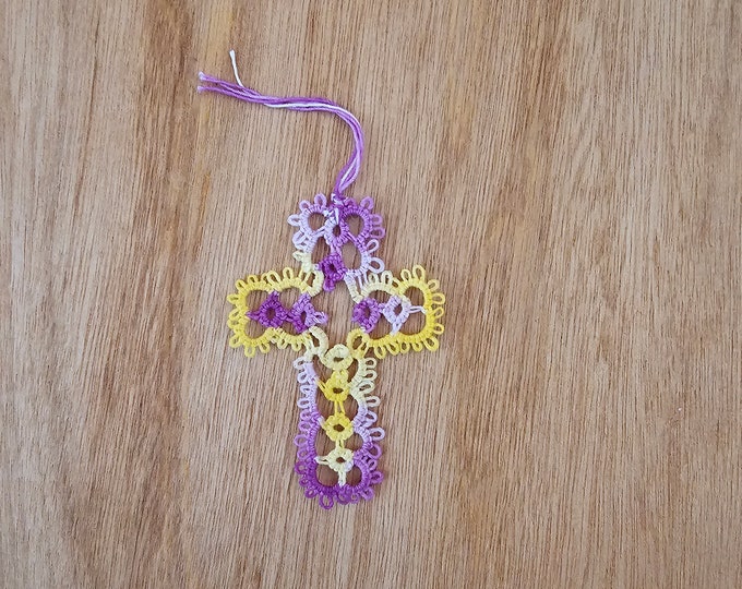 Handmade Tatted Lace Cross Bookmark