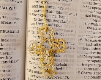 Handmade Tatted Lace Cross Bookmark
