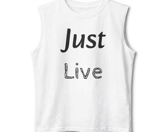 Koszulka bez rękawów Just Live Muscle Tank w minimalistycznym stylu z motywacją