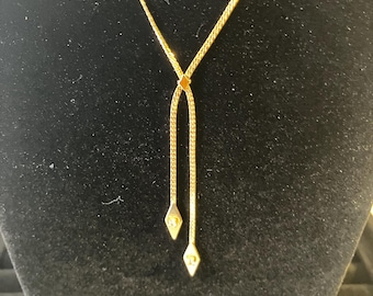 Vintage Avon Gold Tone Snake Chain Lariat Necklace – Rhinestone Tips Y Drop
