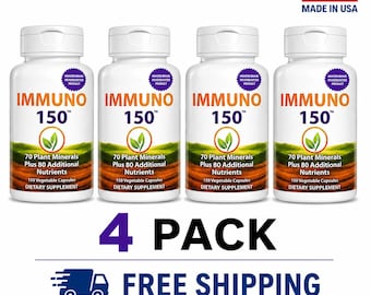 4 Pack Immuno 150 – Complete Immune Support | 70 Plant Minerals + 13 Vitamins | 150 Capsules
