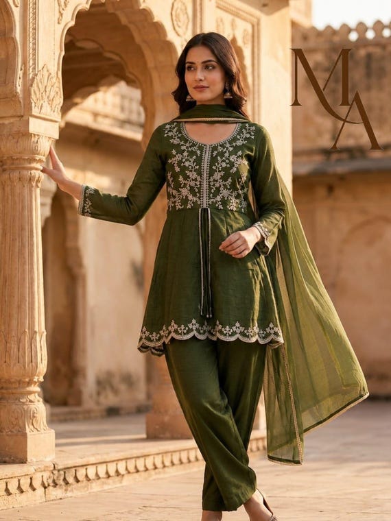 mehendi function green mehndi dress for bride Designer Palazzo Suit Set, Outfit, Partywear Silk Suit, Readymade Ethnic Dress, Wedding Guest Outfit 3pc,mehendi christmas night out