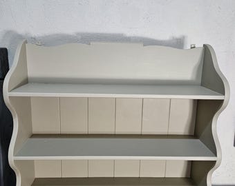 Antique 1880s Spice Rack Wall Shelf, Industrial Niagara Falls Stamp, Fusion Bedford Grey.
