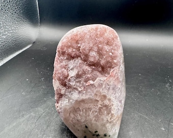 Natural Pink Amethyst Druzy Freeform | Botryoidal Quartz, Chlorite Inclusions (UV Reactive)