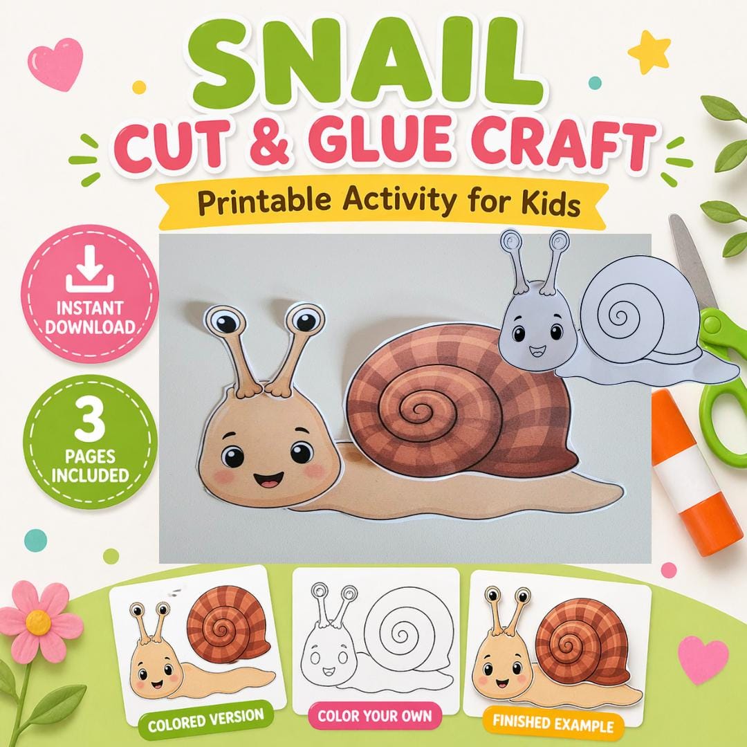 Snail Craft Printable for Kids | Cut and Glue Activity | Colouring Page ...
