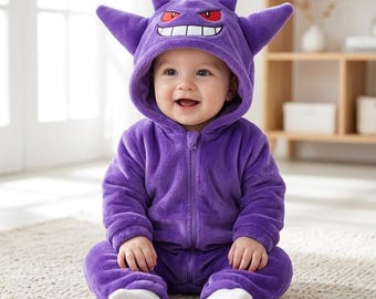 Gengar Kostüm Baby Fleece Strampelanzug, Pokemon Anime Baby Kostüm, Süßer Baby Overall, Baby Halloween Anzug