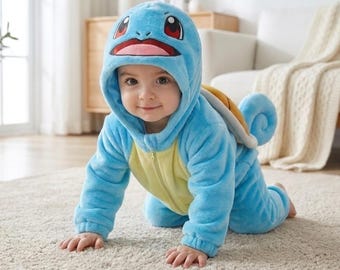 Anime babykostuum, squirtle babyfleece romper, anime baby-outfit, halloween babykostuum, anime pyjama