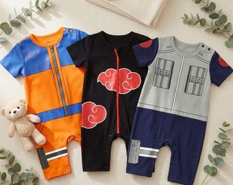 Anime Baby Outfit Ninja Romper, Niedlicher Baby Overall Baumwolle, Baby Cosplay Kostüm, Lustige Baby Jungen Strampler Geschenk fürNaruto Fans
