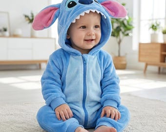 Baby Alien Monster Kapuzenoverall Kostüm, Süßes Plüsch Baby Onesie Kigurumi, Gemütlicher Kinder Nachtwäsche Strampler