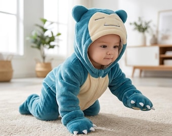 Baby Snorlax Fleece Romper, Anime Baby Costume,Anime Baby Outfit, Baby Halloween Suit, Anime Pajamas