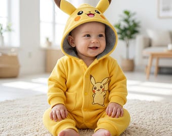 Baby Pikachu Fleece Strampler, süßer Baby Overall, Pokemon Anime Baby Kostüm, Anime Pyjamas, Baby Halloween Anzug