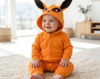 Anime Baby Kostüm, Fox Spirit Kapuzen Romper, Süßer Baby Overall,Naruto Cosplay & Kyuubi Baby Geschenk