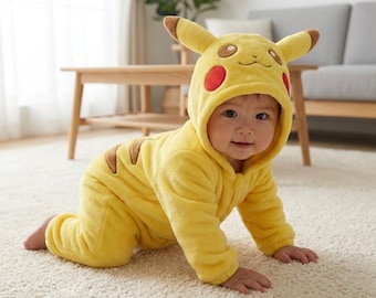 Pelele de Pikachu para bebé, disfraz de anime para bebé, conjunto de anime para bebé, pijama de anime, traje de Halloween para bebé.