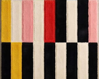 Geometrischer Wollteppich | Farbblock-Teppich | Mid-Century-Modern-Teppich | Handgetufteter Bauhaus-Teppich | Gestreifte Wohnzimmerdekoration