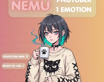 Ragazza anime stanca, modello PNGTuber per Veadotube Mini, Alt E-Girl Goth Cozy Streamer, Avatar anime assonnato