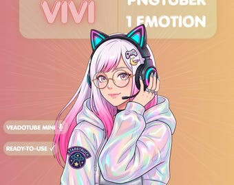 PNGTuber Modella Ragazza Gatto, Streamer di Anime Gamer, Veadotube Mini Pronto, Felpa Neko Olografica
