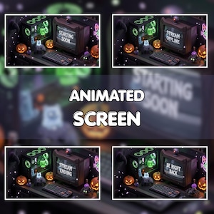 Animated Halloween Twitch Screens, Spooky Cozy Game Room Stream Overlay, Retro CRT Monitor & Ghost Cat, VTuber Background, Starting Soon