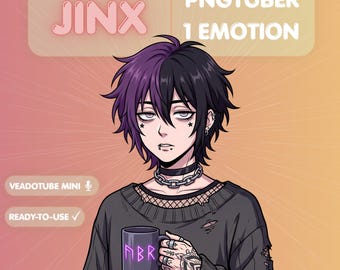 Modello PNGTuber Goth, avatar femminile predefinito per Veadotube, streamer di anime dark, download digitale
