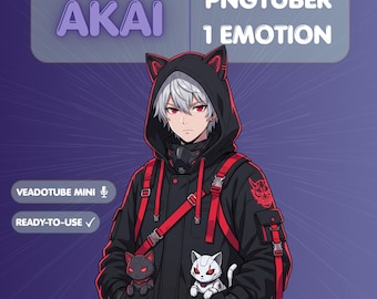 Cat Boy PNGTuber Model, Dark Anime Streamer, Veadotube Mini, Edgy Cat Hoodie Boy Avatar, Twitch Vtuber