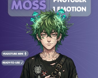 Modello PNGTuber Fungo per Veadotube Mini, Avatar Ragazzo Anime Natura Oscura, Risorsa Streaming Goblincore Edgy, Sprite Maschile