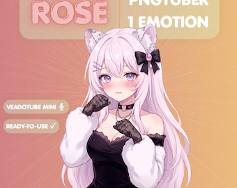 Cat Girl PNGTuber Model, Elegant Neko Avatar for Twitch, Veadotube Mini Anime Vtuber, Soft Aesthetic White Hair Girl Streamer Discord Asset