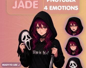 Horror PNGTuber Model, Anime Ghostface Demon Girl, Scream Streamer Avatar, Veadotube Mini, Red Hair Yandere, Halloween Twitch Avatar