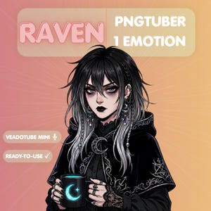 Goth PNGTuber-modell, Alt-tjejstreamer, Veadotube Mini-avatar, Mörk Anime-vtuber, Estetik med trötta ögon, Twitch-tillgångar, Häxpersona, Emo