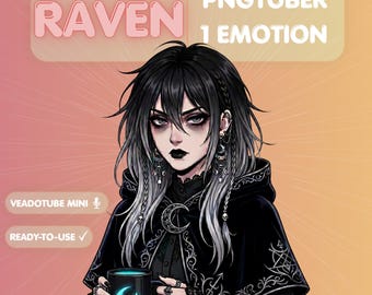 Goth PNGTuber-model, Alt Girl-streamer, Veadotube Mini-avatar, Dark Anime Vtuber, Dark Anime Vtuber, vermoeide ogen, esthetiek, Twitch Asset, Witchy-persona, emo