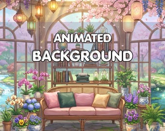 Zen Garden Vtuber Background Animated, Cozy Wisteria Room Stream Overlay, Anime Bookshelf Twitch Loop Chatting Scene