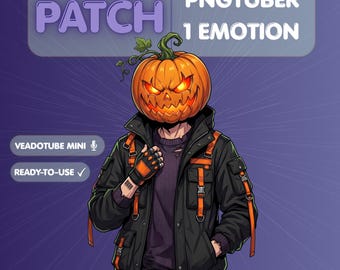 Halloween Pumpkin Head PNGTuber, Spooky Techwear Vtuber Avatar, Voice Activated Stream Asset, Cyberpunk Twitch Overlay, Custom Male Model