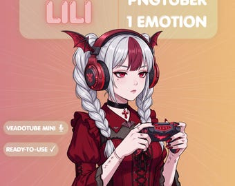 Modello PNGTuber di Vampire Gamer, ragazza anime gotica Lili, avatar streamer dark, pronto per Veadotube, ragazza gotica Egirl PNG