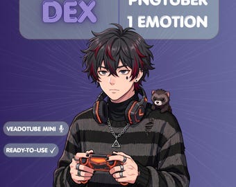Ragazzo modello PNGTuber anime, estetica dark alt gamer, pronto per Veadotube, avatar streamer maschile