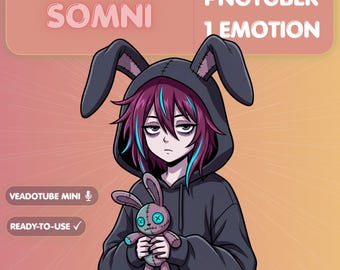 Bunny PNGTuber Model, Dark Anime Girl Streamer, Veadotube Avatar, Goth Alt Twitch PNG Tuber