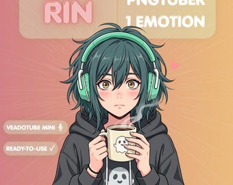 PNGTuber Model Veadotube Mini, Cozy Anime Girl Avatar, Ghost Hoodie Gamer, Twitch Stream Asset Digital Download