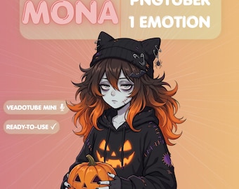 Halloween PNGTuber Model, Spooky Goth Anime Girl, Veadotube Mini, Twitch Streamer Avatar, Cat Ear Beanie, YouTube Kick