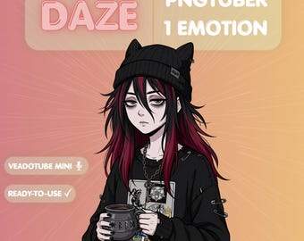 Goth PNGTuber Model, Female Veadotube Model, Dark Witch Cat Girl, Alt Streamer Avatar, Twitch YouTube Kick