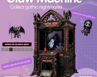 Widget Twitch per la macchina acchiappa-peluche gotica, gioco gacha per streamer, macchina acchiappa-peluche UFO interattiva, overlay StreamElements per Gashapon horror