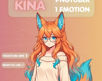 Fox Girl PNGTuber Model, Anime Kitsune Avatar, Cozy Sweater Streamer with Glasses, Veadotube Mini