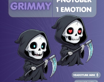 Cute Grim Reaper PNGTuber | Reactive Stream Avatar for Twitch, YouTube & Veadotube Mini | Chibi Death VTuber Sprite Sheet