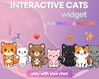 Twitch Chat Widget, Stream Widget Interactive Virtual Pet, Cute Cat Twitch Overlay, StreamElements Chat Widgets, VTuber Assets