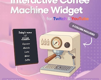 Interactive Coffee Machine Twitch Widget, Cozy Cafe OBS Stream Overlay, StreamElements Chat Game VTuber Asset